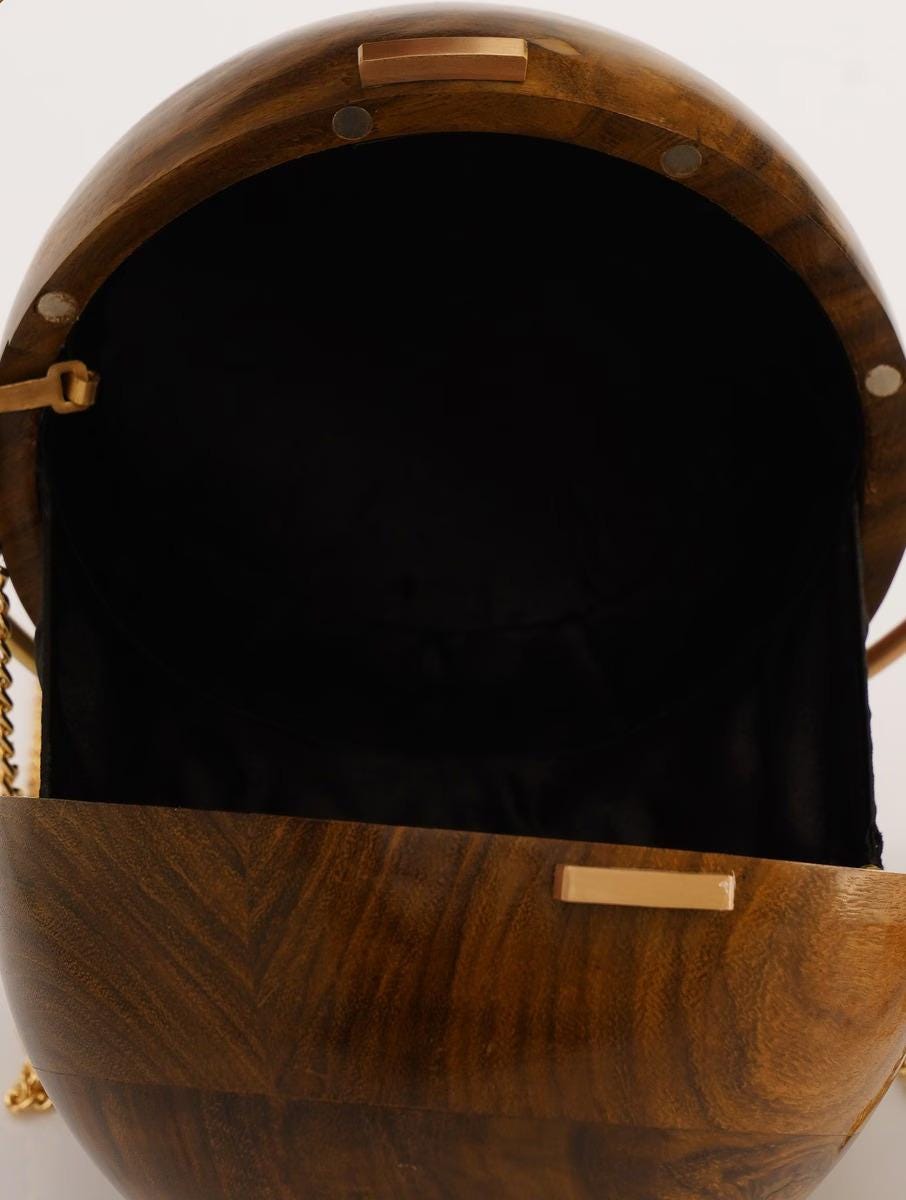 Handcrafted Wooden Ball Clutch with Brass Handle