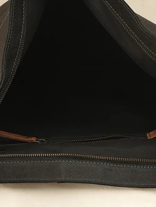 Black Genuine Leather Tote Bag with Sling Strap