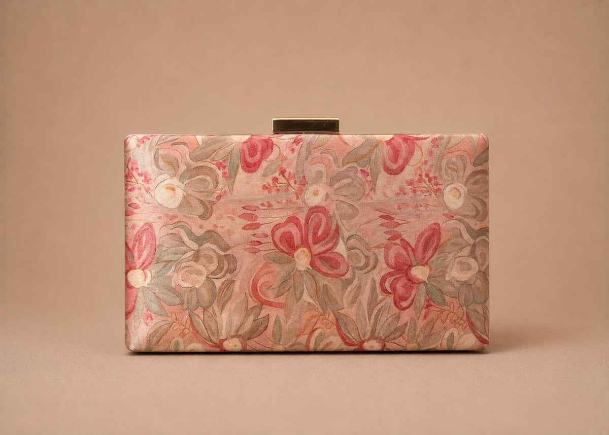 Handcrafted Blush Pink Embroidered Clutch with Chain
