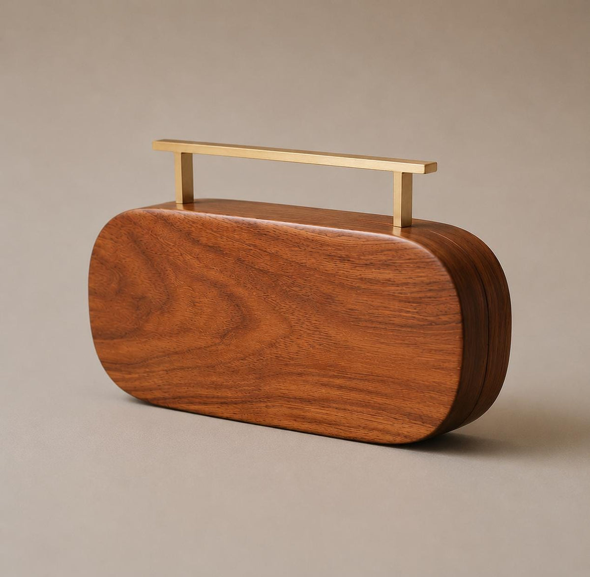 Handcrafted Wooden Clutch Bag with Brass Handle