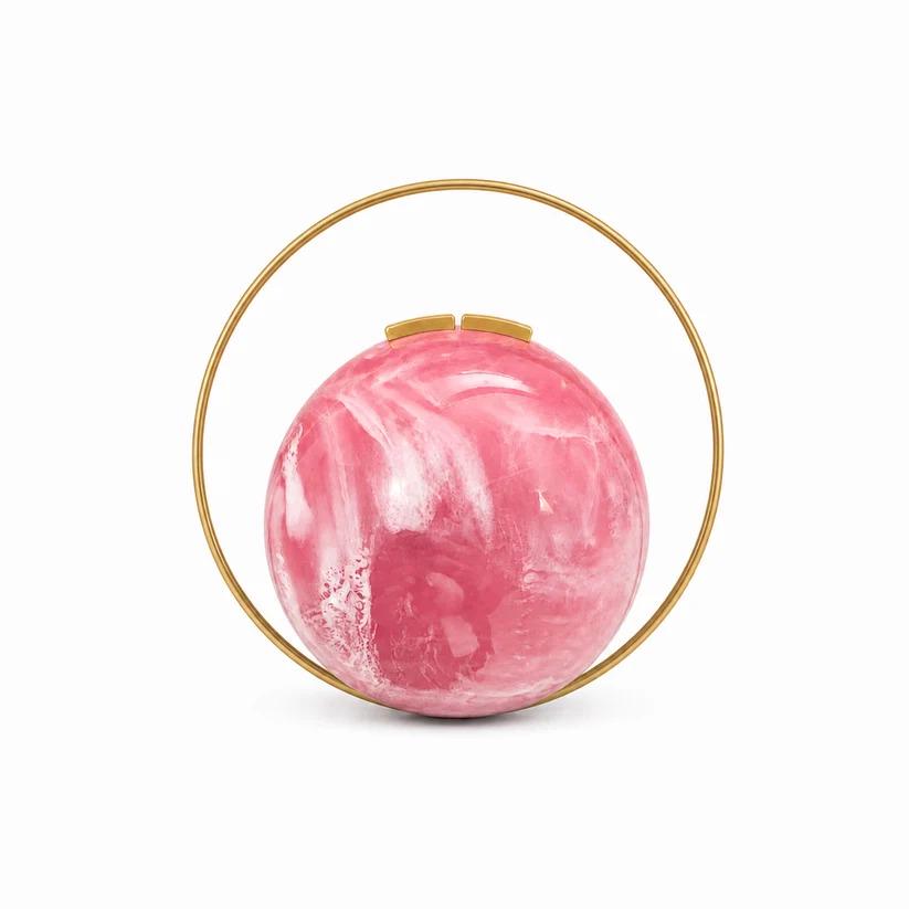 Pink Marble Resin Clutch with Brass Handle