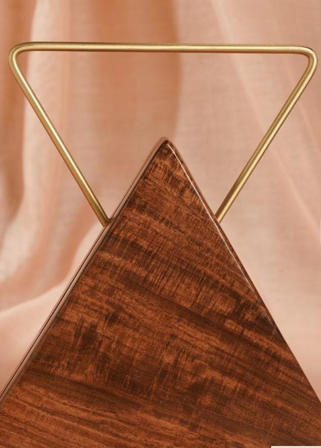 Handcrafted Wooden Triangle Clutch with Brass Handle
