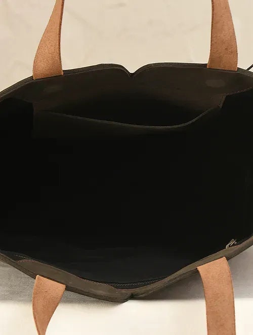 Charcoal Gray Leather Tote Bag