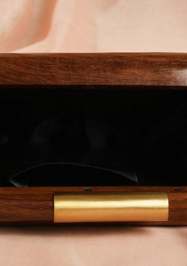 Handcrafted Wooden Pebble Clutch with Brass Handle