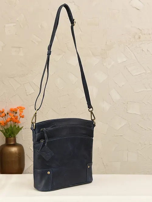 Blue Leather Sling Bag for Everyday Use