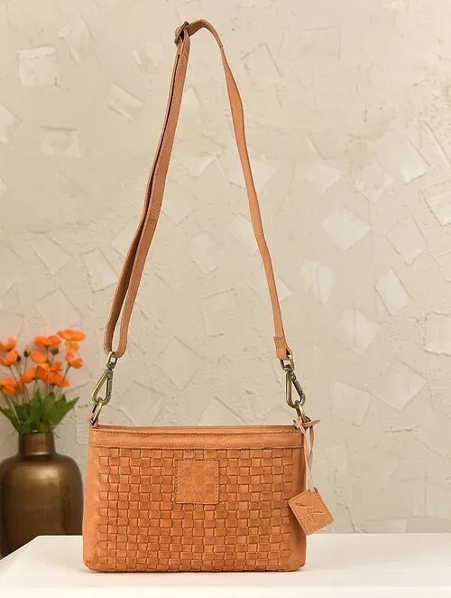 Brown Woven Leather Crossbody Bag