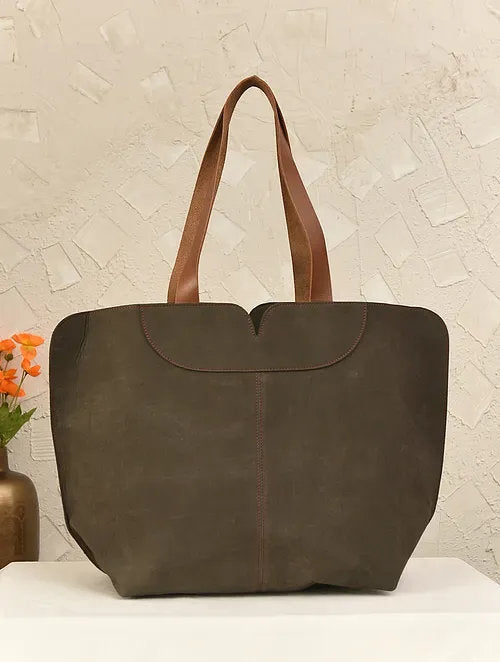 Charcoal Gray Leather Tote Bag