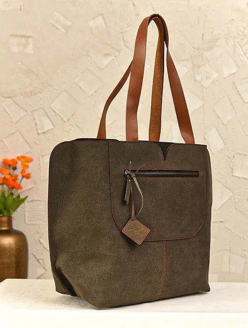 Charcoal Gray Leather Tote Bag