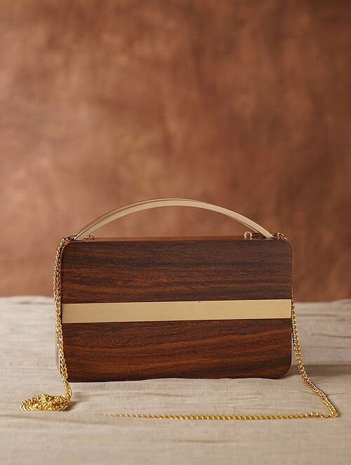 Handcrafted Wooden Clutch with Curved Handle