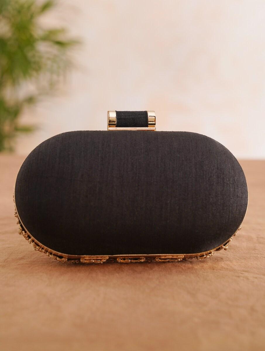 Handcrafted Black and Gold Embroidered Silk Clutch