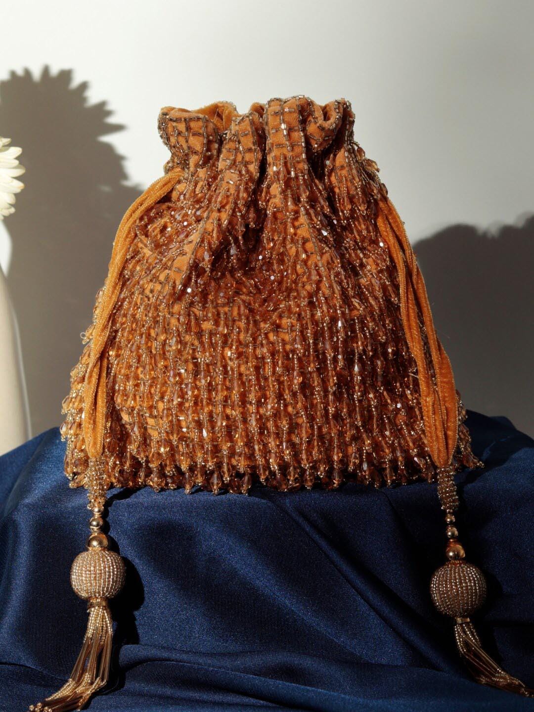 Gold Embellished Potli Bag with Decorative Handle