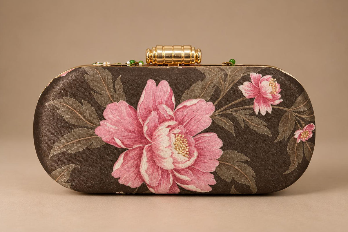Handcrafted Brown Floral Embroidered Clutch