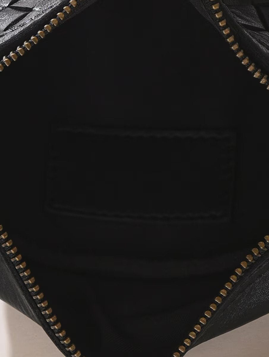 Black Woven Leather Belt Bag