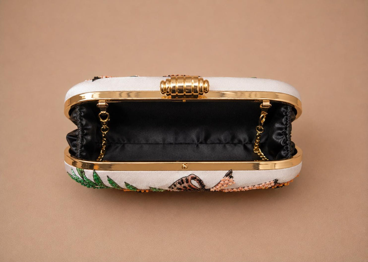 Handcrafted Light Blue Oval Floral Embroidered Clutch