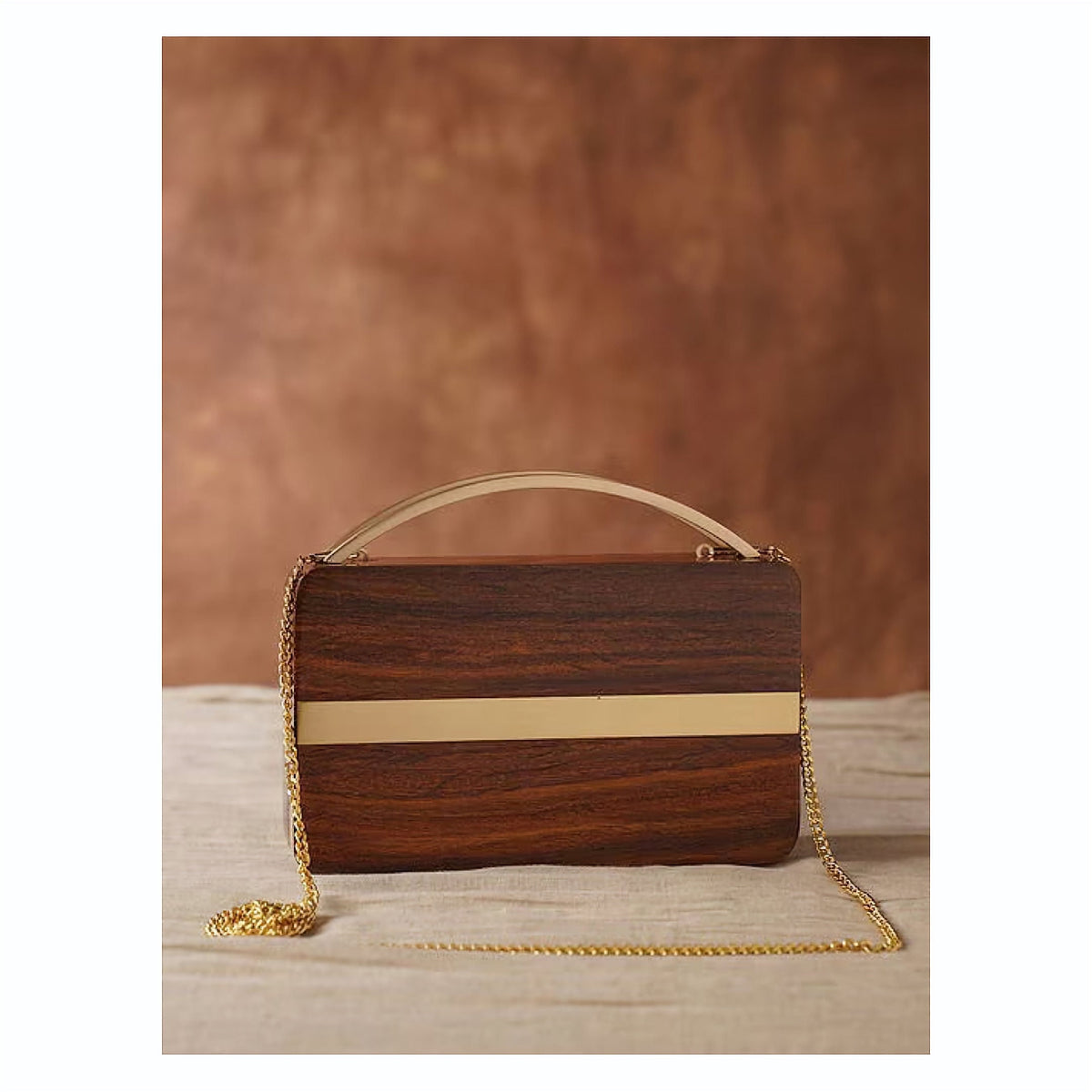 Handcrafted Wooden Clutch with Curved Handle