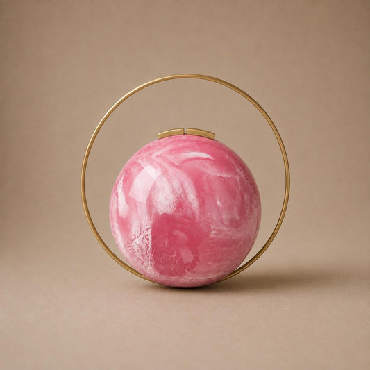 Pink Marble Resin Clutch with Brass Handle