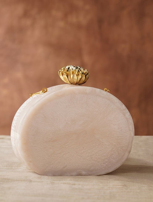 Ivory White Resin Clutch with Gold-Tone Chain