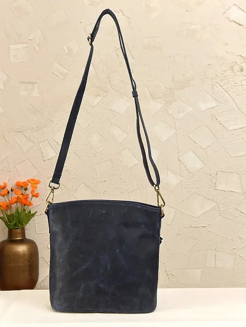 Blue Leather Sling Bag for Everyday Use