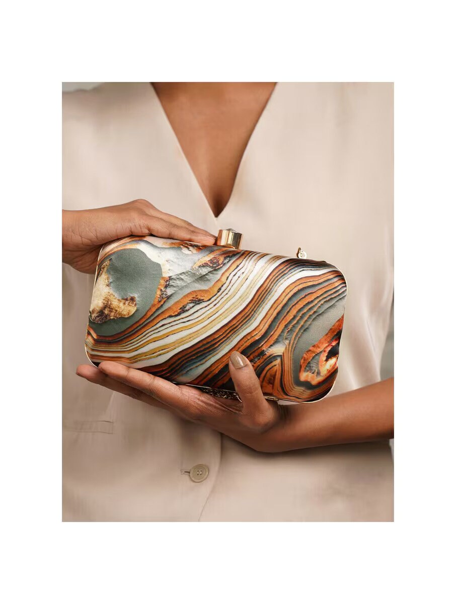 Multicolor Printed Clutch with Chain Strap