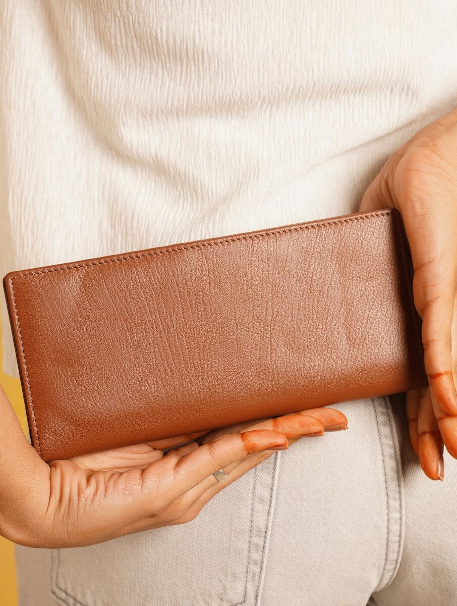 Tan Brown Leather Wallet for Women