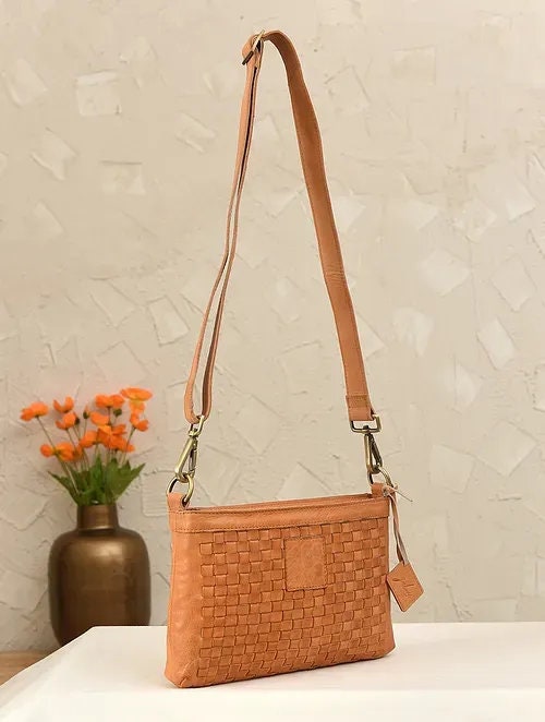 Brown Woven Leather Crossbody Bag