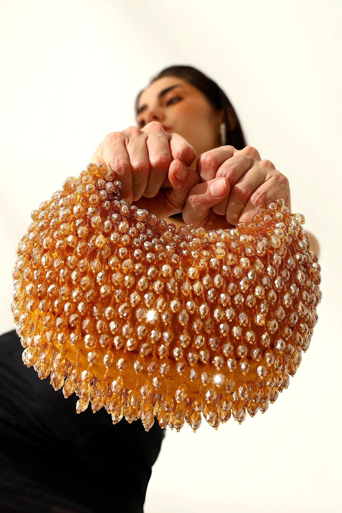Gold Beaded Potli Bag with Decorative Handle