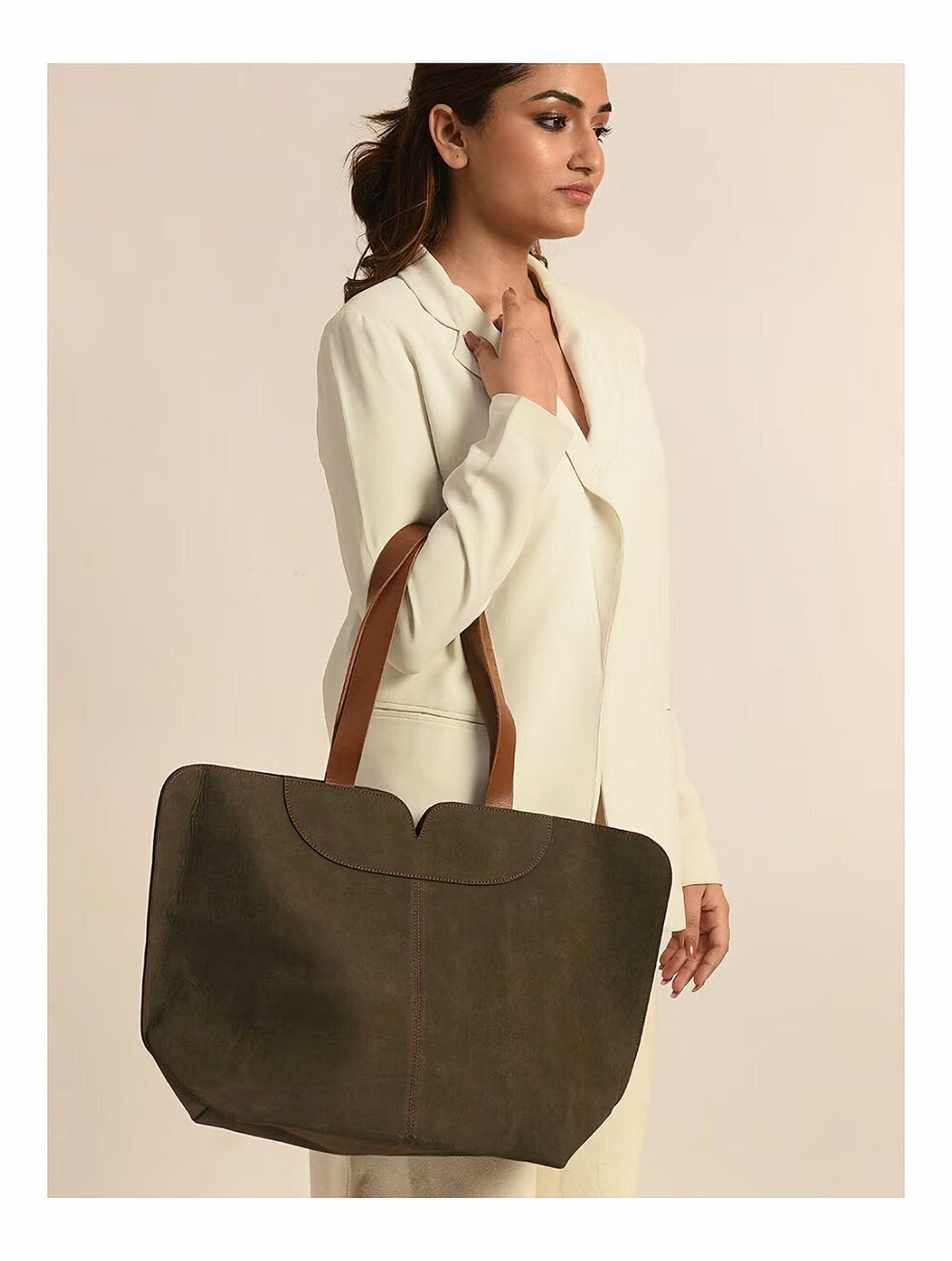 Charcoal Gray Leather Tote Bag