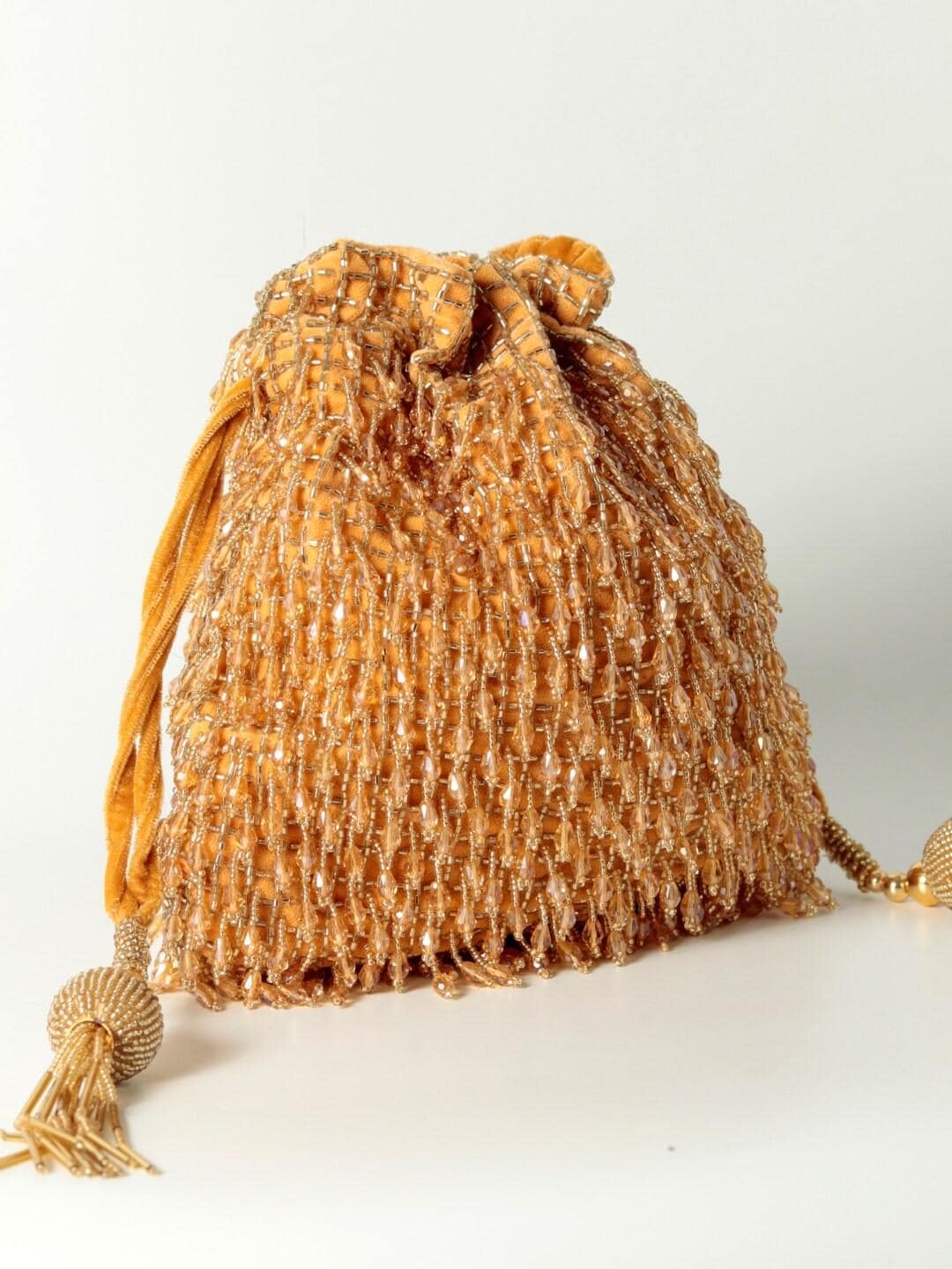 Gold Embellished Potli Bag with Decorative Handle