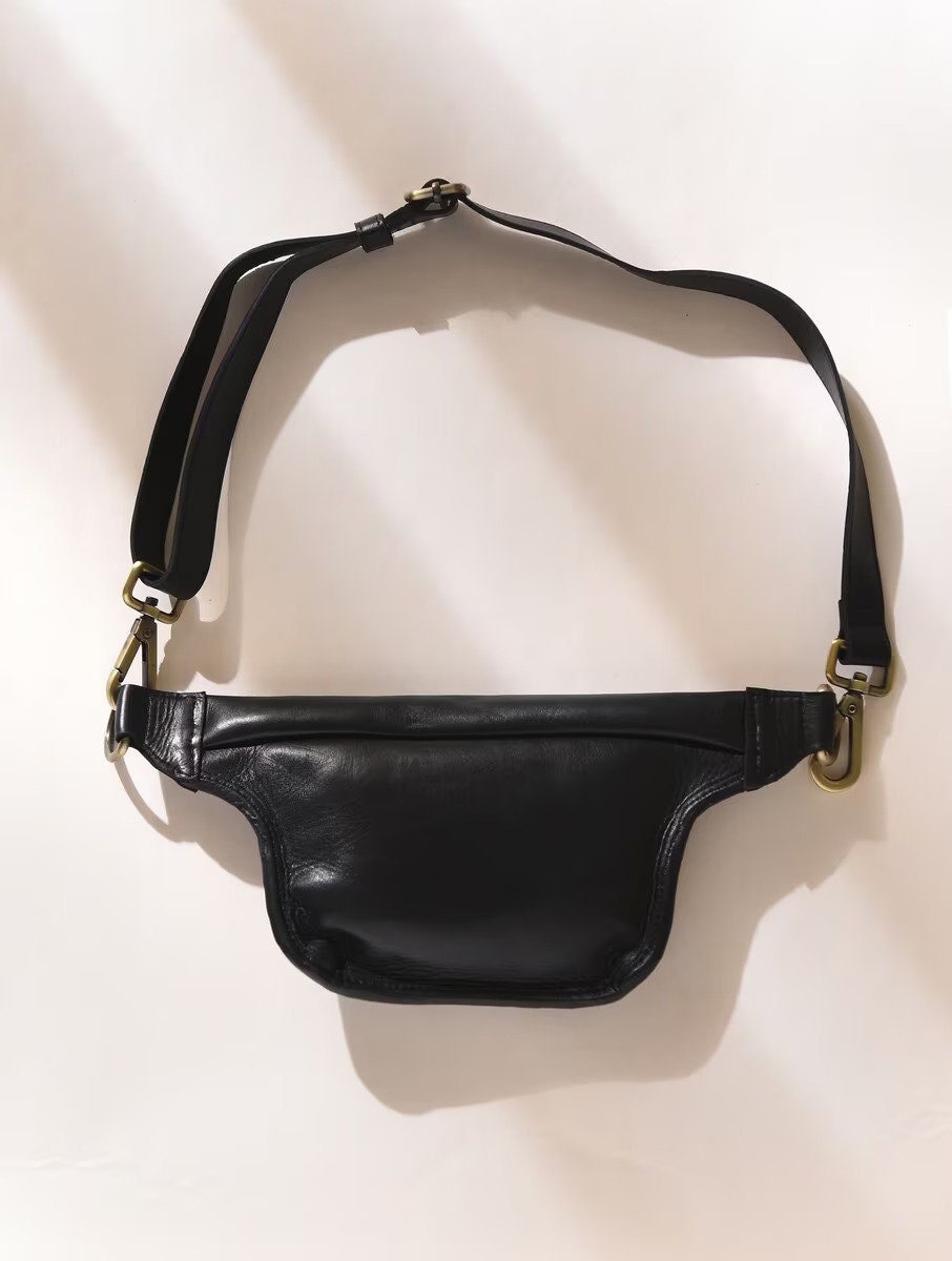 Black Woven Leather Belt Bag