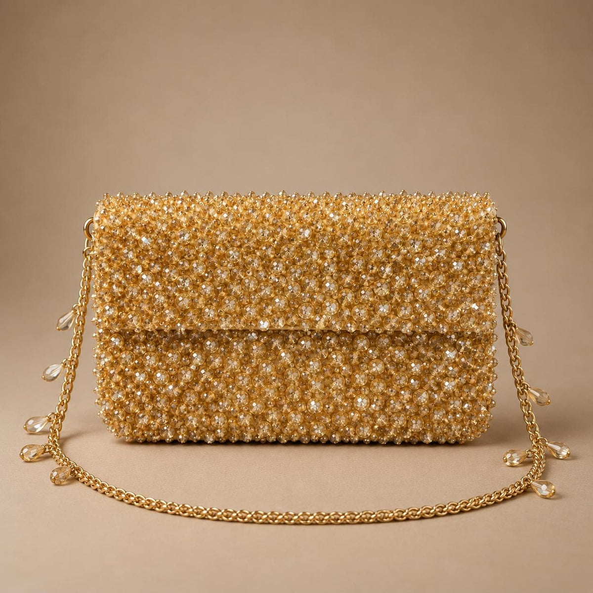 Handcrafted Gold Embroidered Clutch with Chain