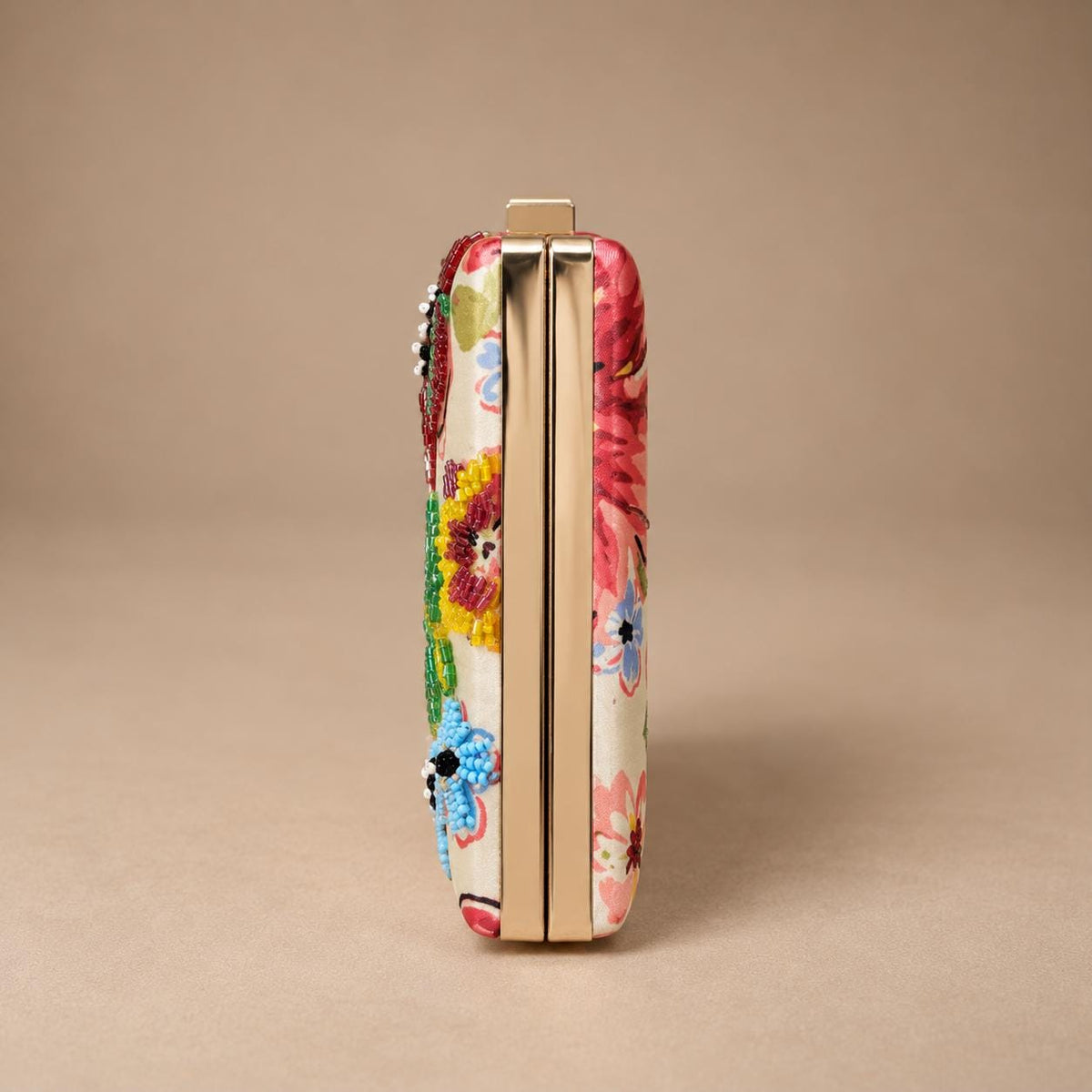 Handcrafted Off-White Floral Embroidered Clutch