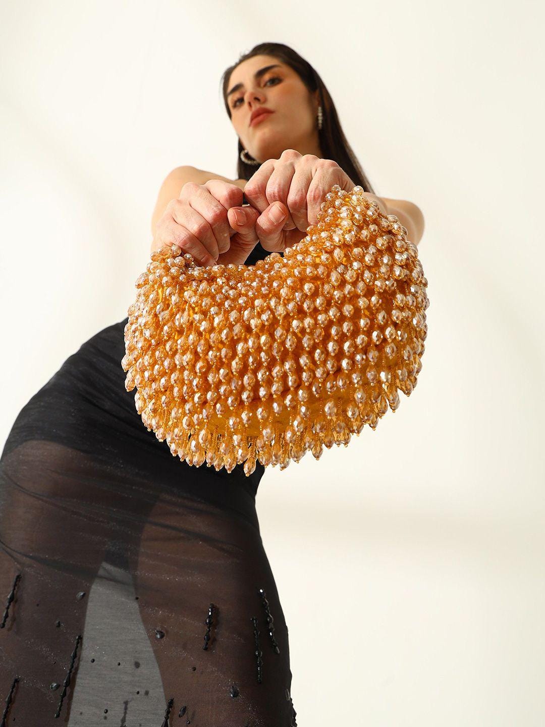 Gold Beaded Potli Bag with Decorative Handle