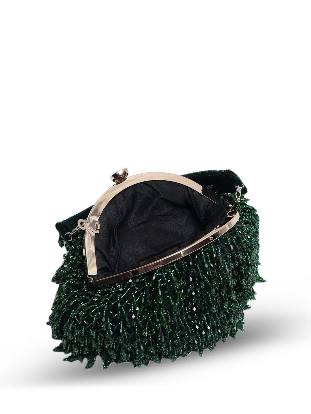 Dark Green Embellished Potli Bag with Handle