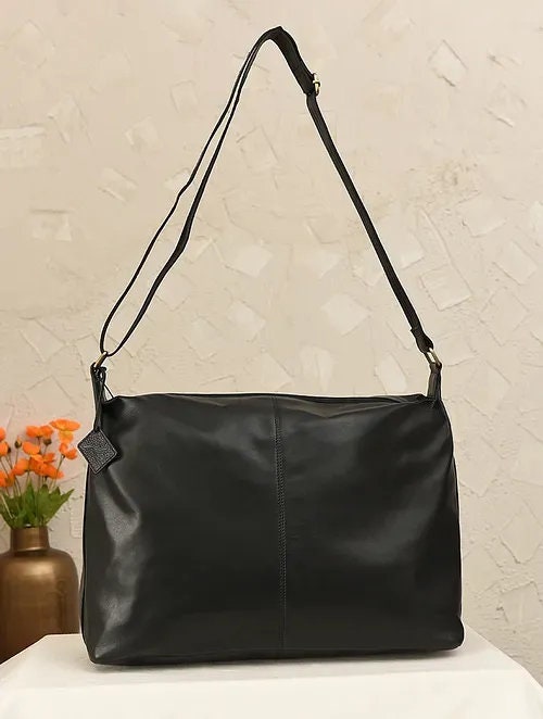 Black Leather Tote Bag with Adjustable Strap