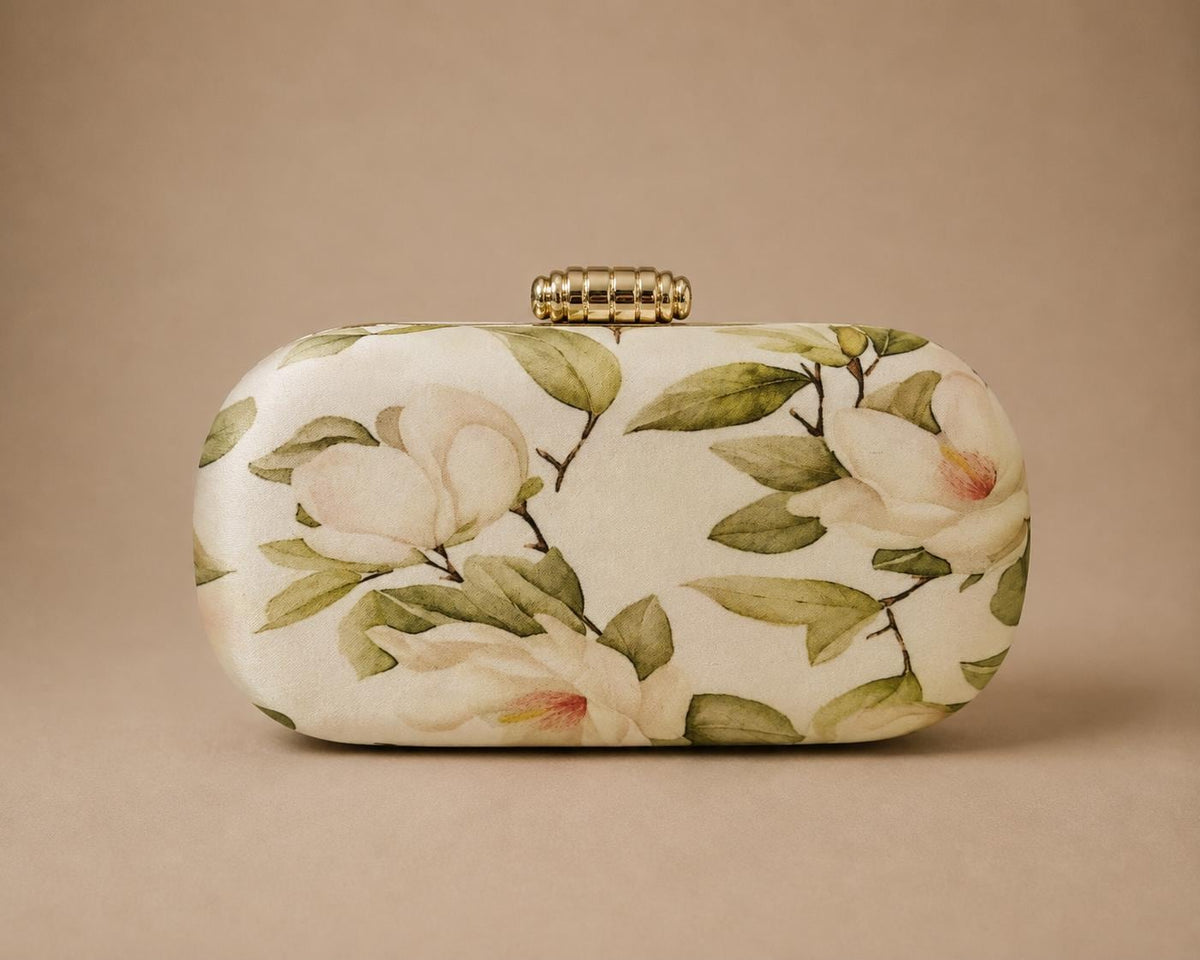 Handcrafted Ivory Floral Embroidered Clutch