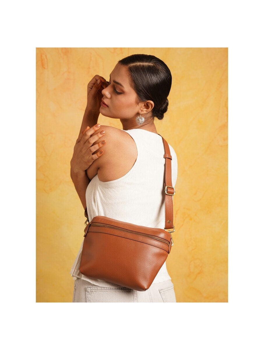 Brown Leather Sling Belt Bag