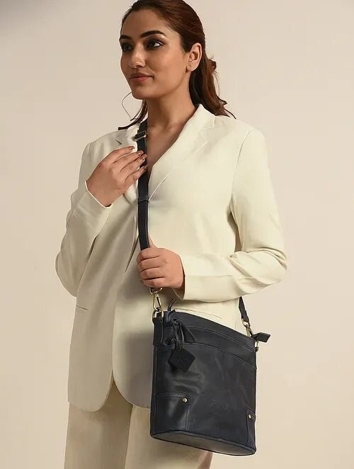 Blue Leather Sling Bag for Everyday Use