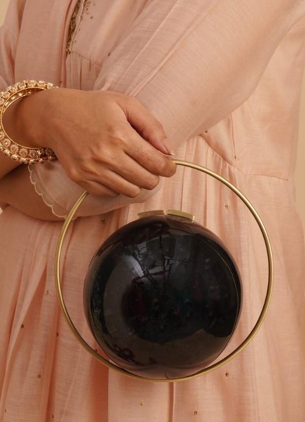 Black Marble Resin Clutch with Brass Handle
