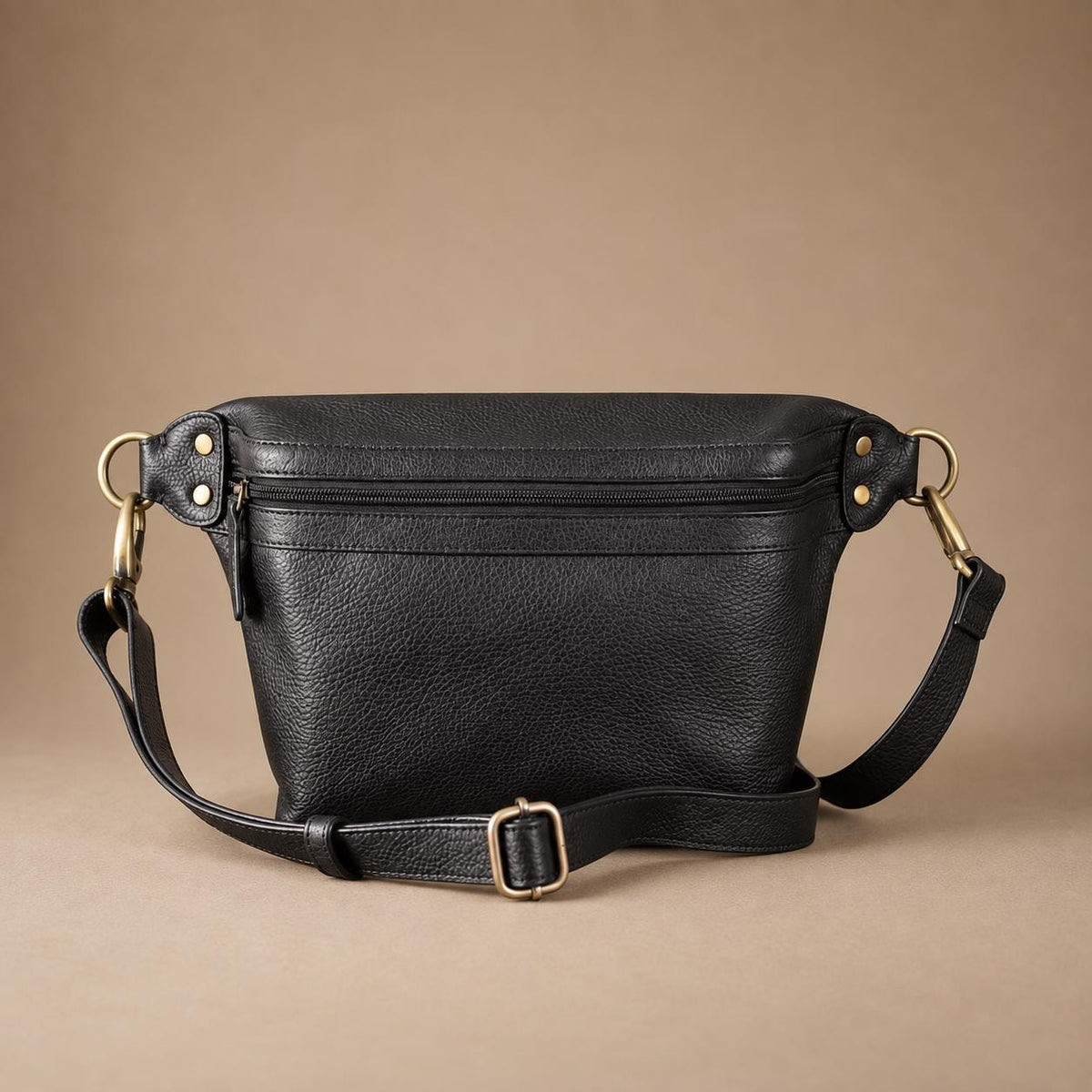 Black Leather Sling Belt Bag