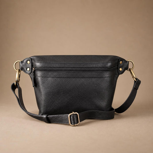 Black Leather Sling Belt Bag