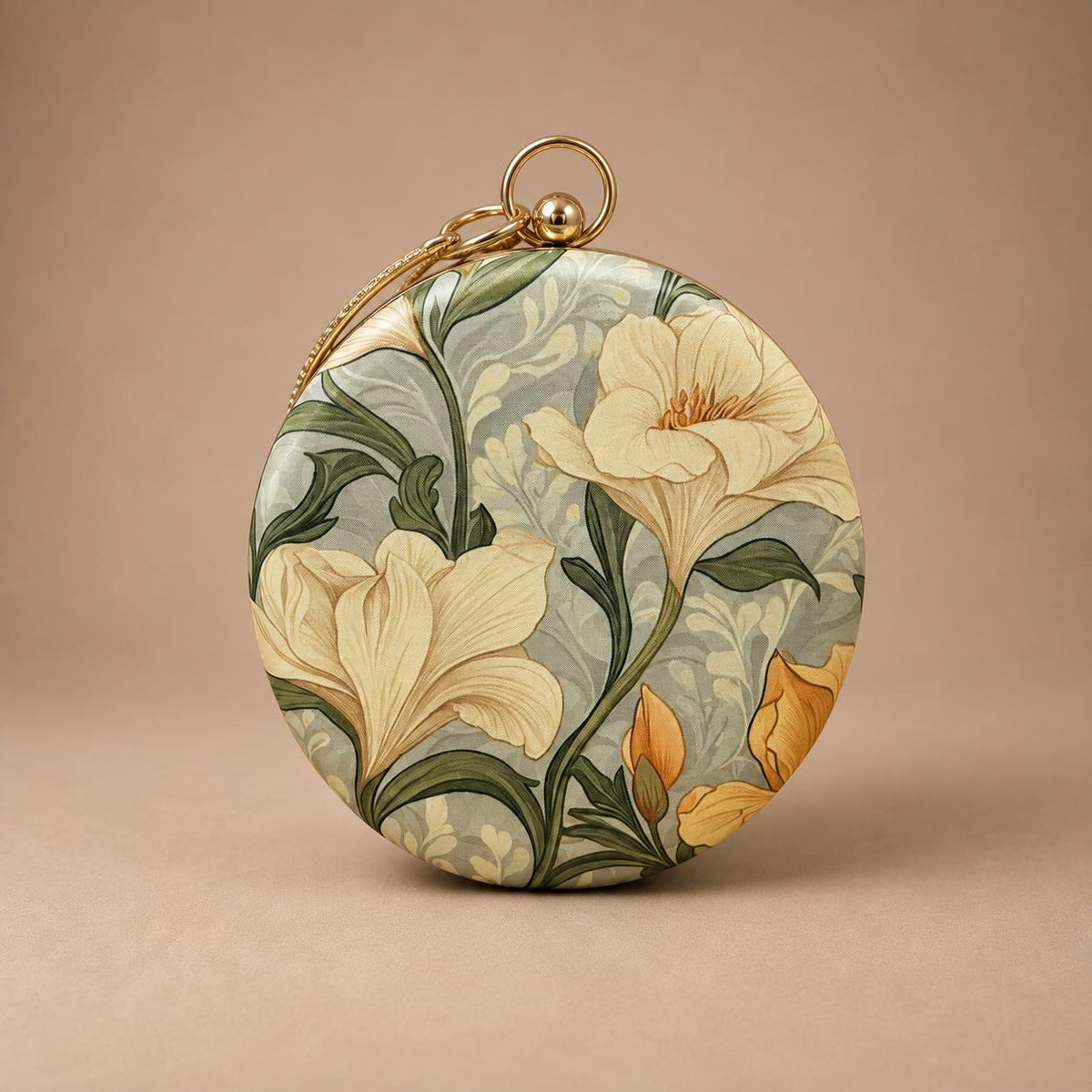 Handcrafted Light Green Round Floral Embroidered Clutch