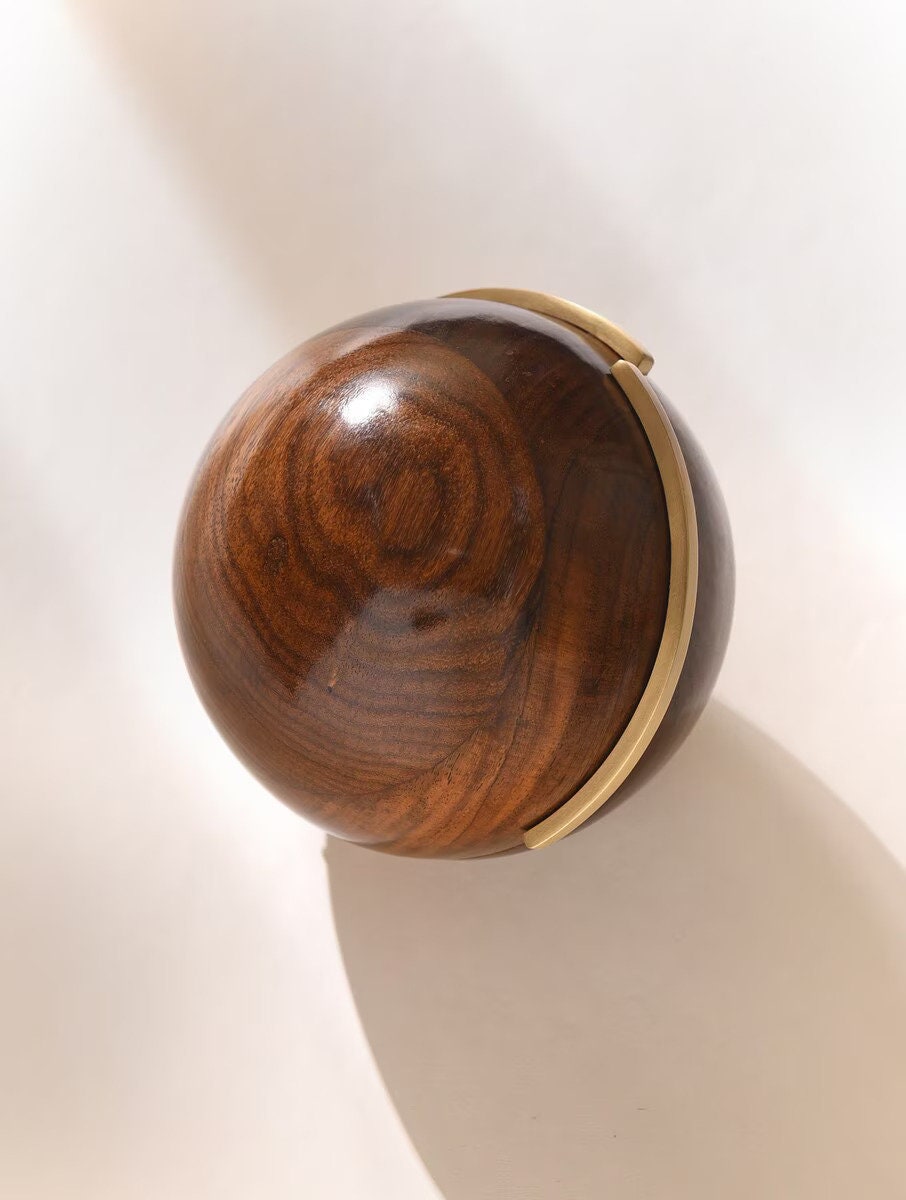 Handcrafted Wooden Ball Clutch with Gold Chain