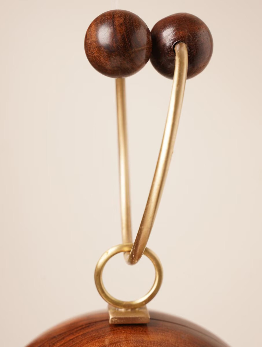 Handcrafted Wooden Orb Clutch with Double-Sphere Handle