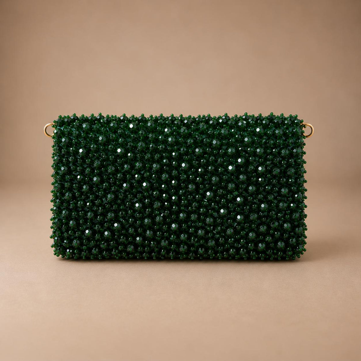 Green Beaded Embroidered Clutch with Gold-Tone Chain