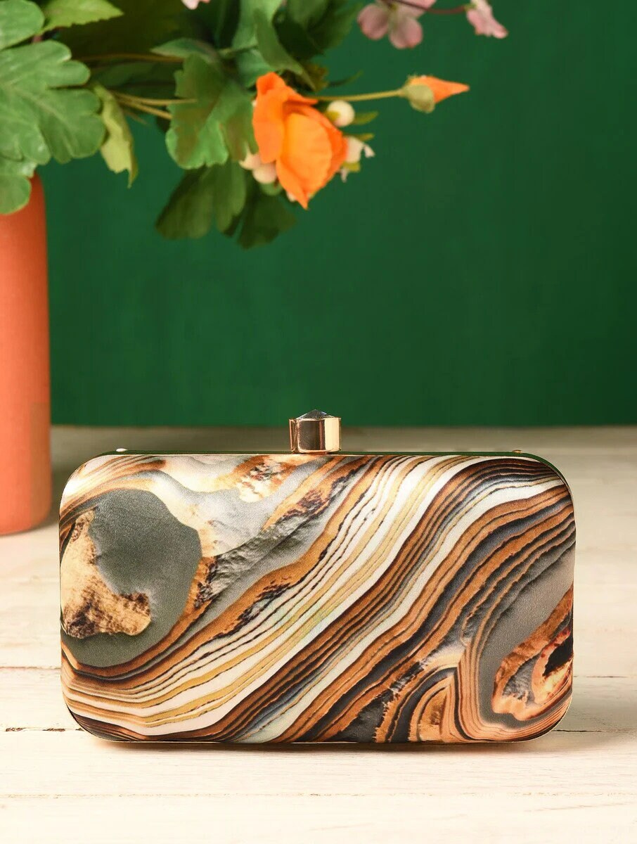 Multicolor Printed Clutch with Chain Strap