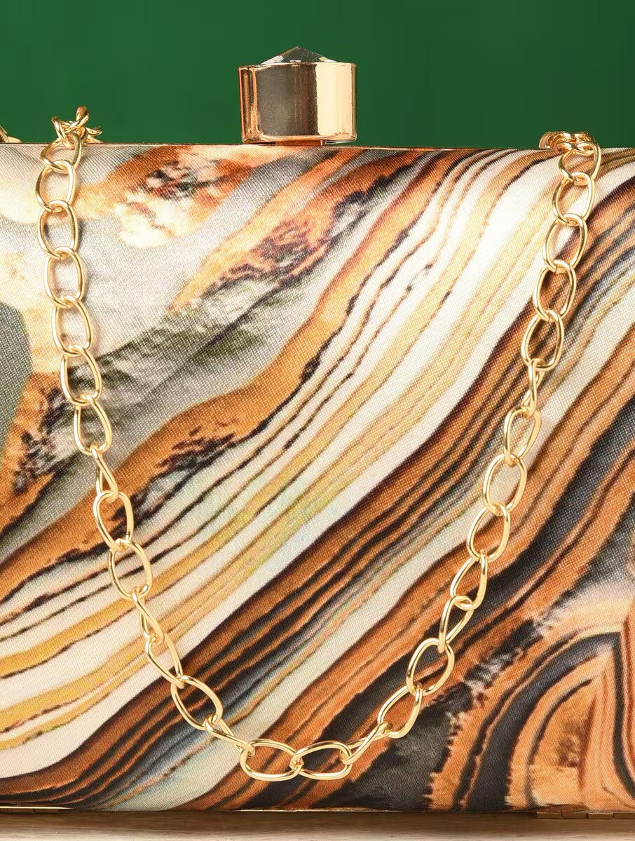 Multicolor Printed Clutch with Chain Strap