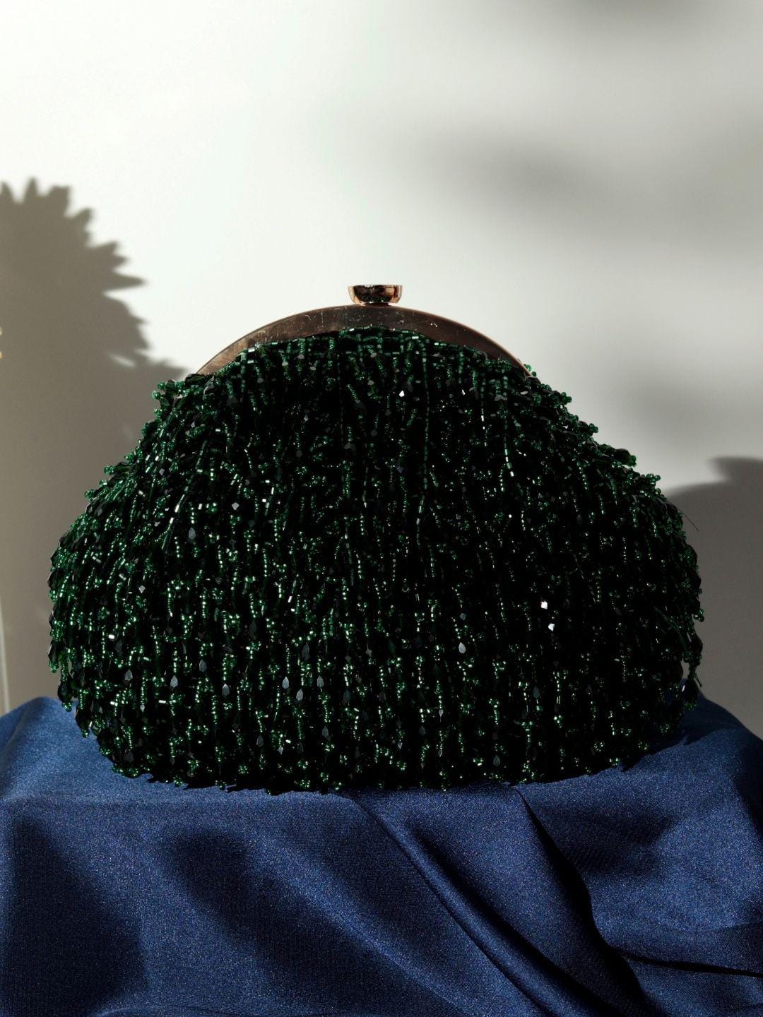 Dark Green Embellished Potli Bag with Handle