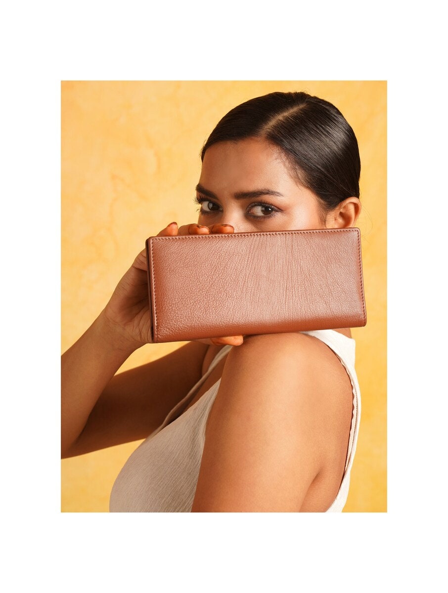 Tan Brown Leather Wallet for Women