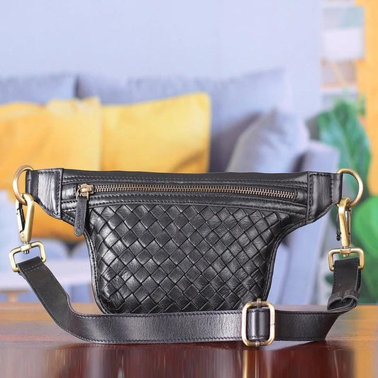 Black Woven Leather Belt Bag