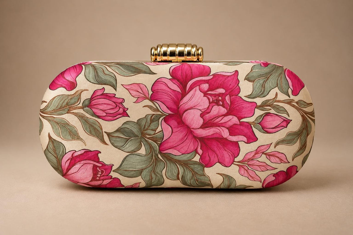 Handcrafted Off-White Floral Embroidered Clutch